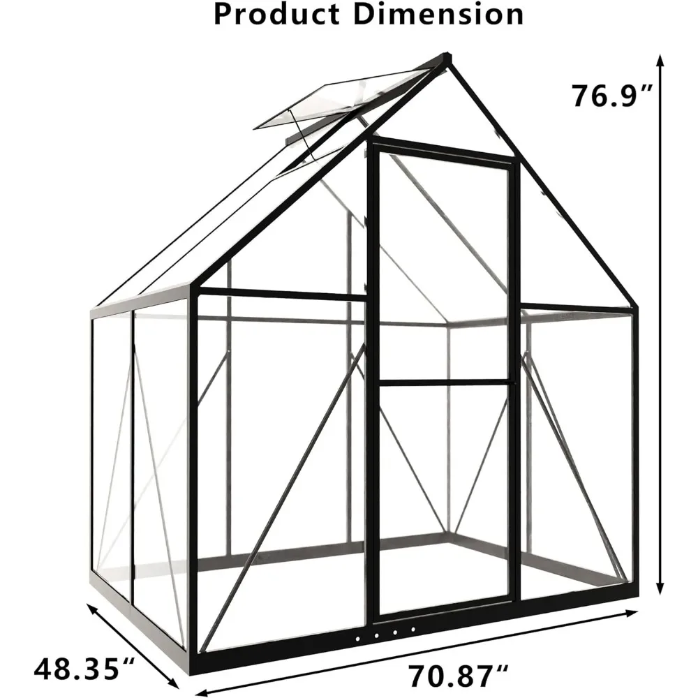 6 x 4 FT Polycarbonate Greenhouse- Roof Air Vent- Heavy Duty Walk-in - Image 3