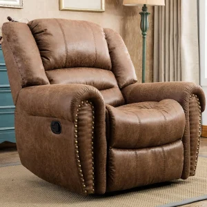 Leather Recliner Chair- Classic and Traditional- Manual Recliner Chair with Comfortable Arms and Back- Nut Brown