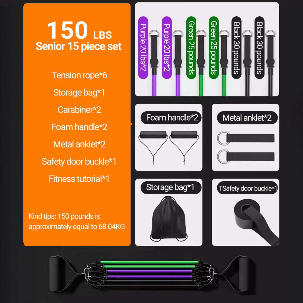 10-14pcs/Set Pull Rope Bodybuilding Resistance Bands- Multi-function Tensioner- Muscle Training Belt- Elastic Bands - Image 11