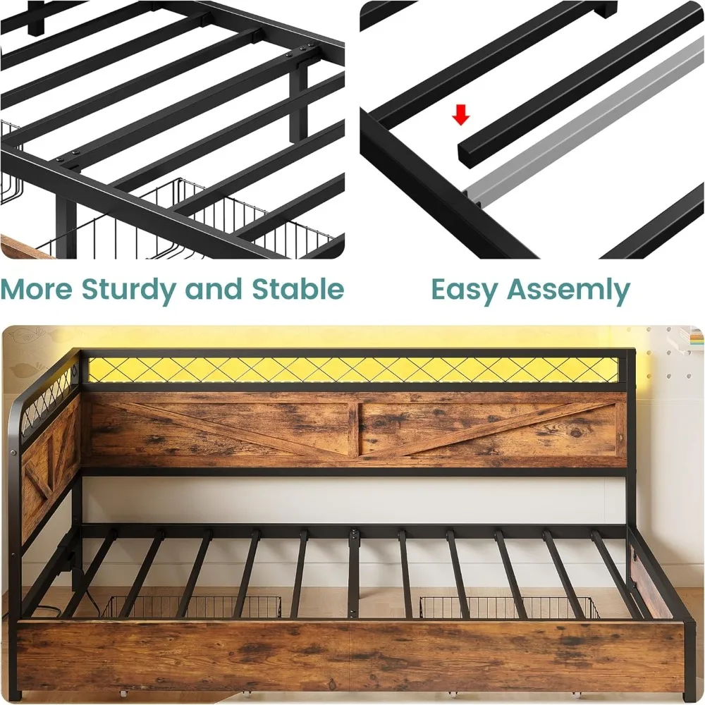 Twin Daybed/Corner Bed Frame- LED lights and charging station- Under-Bed Storage Drawer - Image 5
