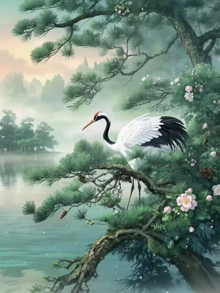 Diamond Painting Kit- Pine Crane Lake Scenery- Full Square/ Round Mosaic Diamond Painting - Image 17