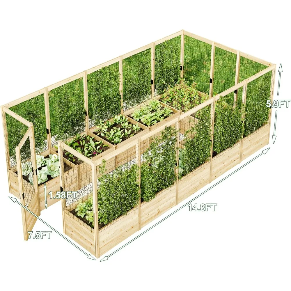 U-Shaped Raised Garden Bed with Deer Proof Fence- 7.5 W x 15 D x 6 H Feet- 19" Depth - Image 2