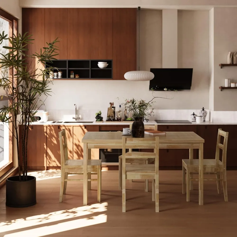 43.3-inch Solid Wood Indoor Rectangular Dining Table Set for 4- Table and 4 Solid Wood Dining Chairs - 2 Colors - Image 6