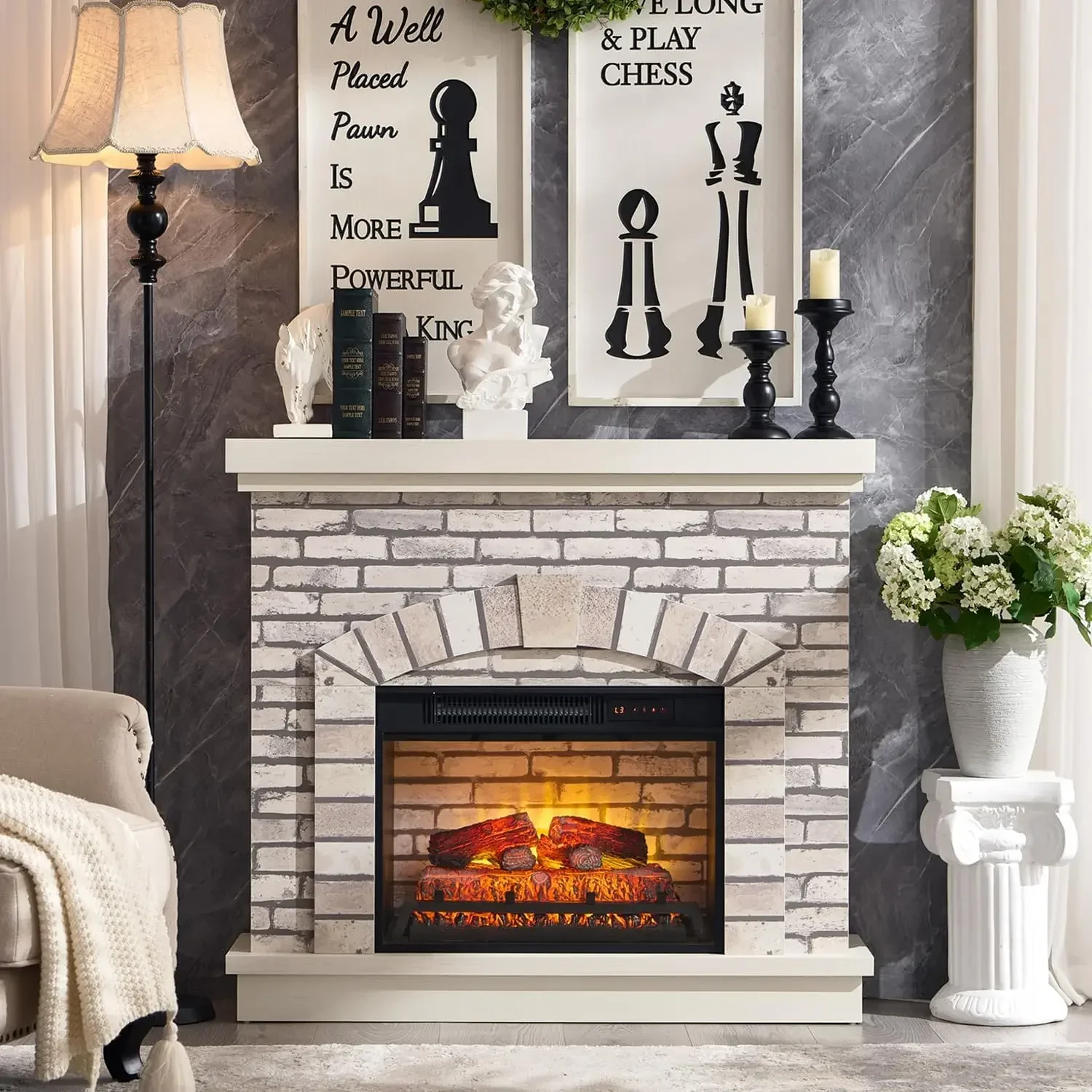 42-inch Farmhouse Electric Fireplace with Mantel- TV Stand- 23'' Freestanding Electric Fireplace Heater- Remote Control - Image 2