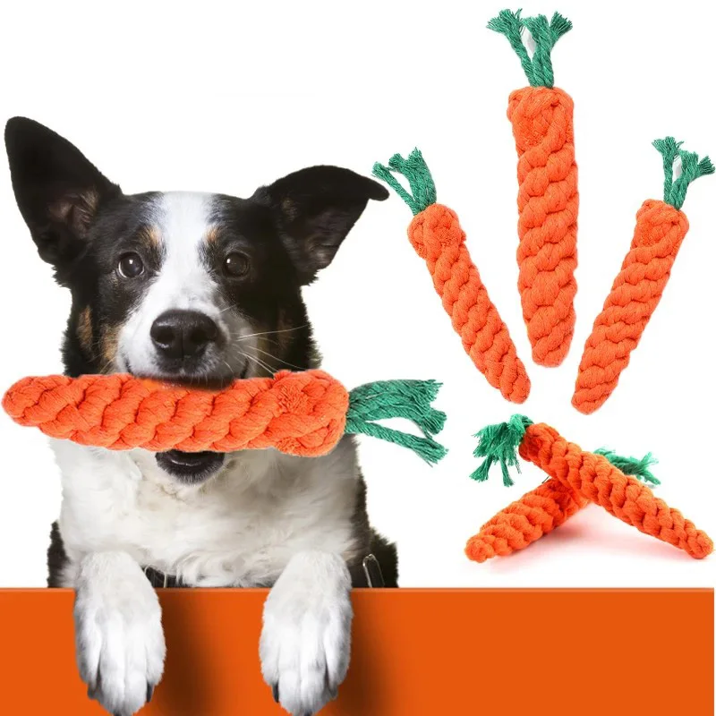 Dog Chew Toy- Cartoon Carrot Shape- Cotton Rope Bite-proof- Pet Teeth Cleaning Toys