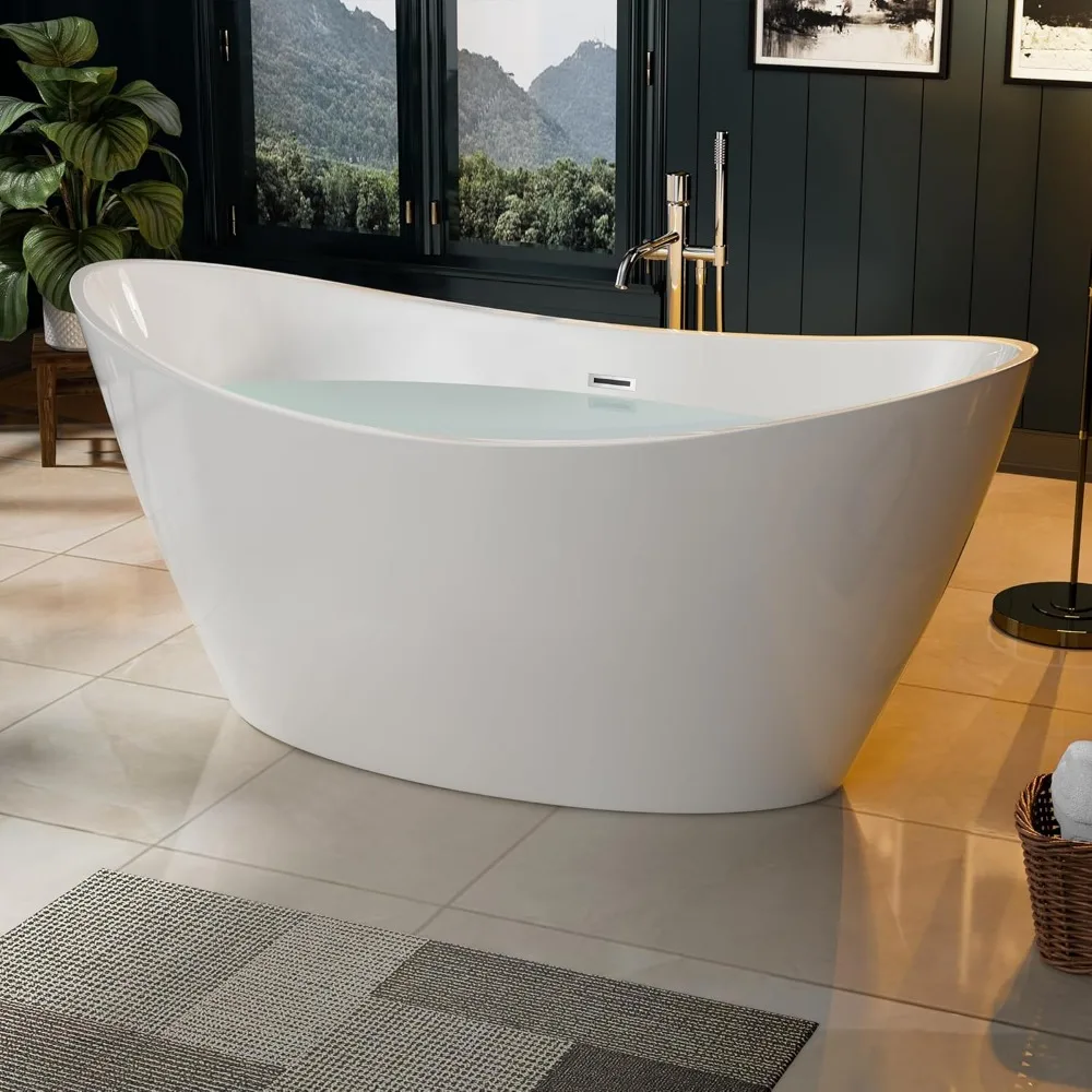 67" Acrylic Freestanding Bathtub- Glossy White - Image 4