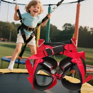 Adjustable Trampoline Safety Harness for Children- Double Buckle Waist Belt- Thick Cushion Support- 160 lbs Weight Limit