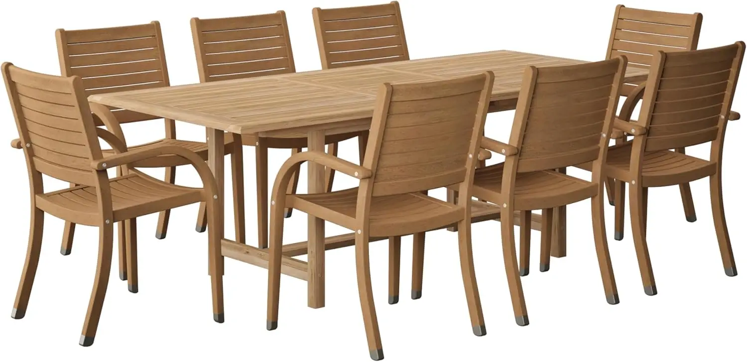 9-Piece Rectangular Patio Furniture Set- Teak- Outside Table and Chairs Dining Set - Image 9