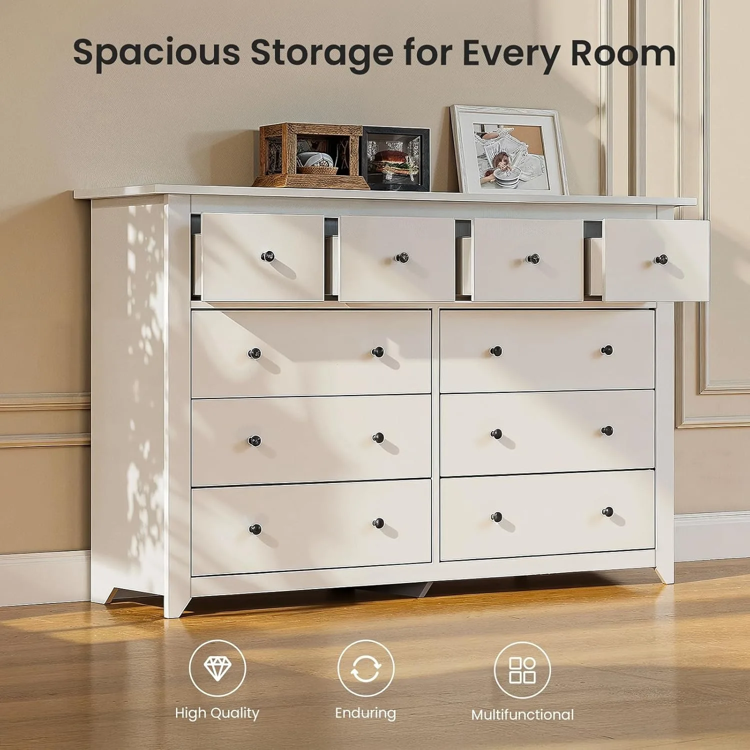 White 10-Drawer Dresser- 52" Large, Wide Chest of Drawers - Image 5