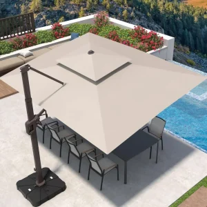 9' X 12' Cantilever Patio Umbrella- 360°Rotation- Rectangular, Outdoor, Large Offset Umbrella- Double Top- Heavy-Duty- Windproof