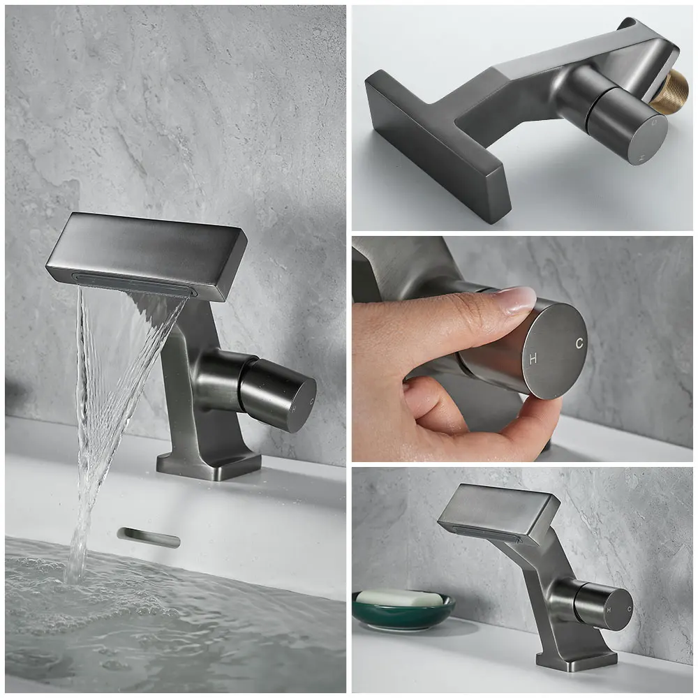 Matte Gray Bathroom Sink Faucet- New Design Waterfall Basin Faucet (Many Colors Available) - Image 4