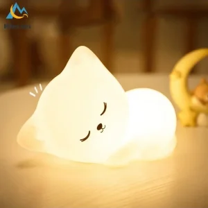 Soft Silicone Cat- Seven Colors- LED Night Light- USB Rechargeable- Children, Baby, Lamp
