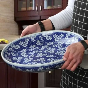 Large Porcelain Serving Platter- Blue and White