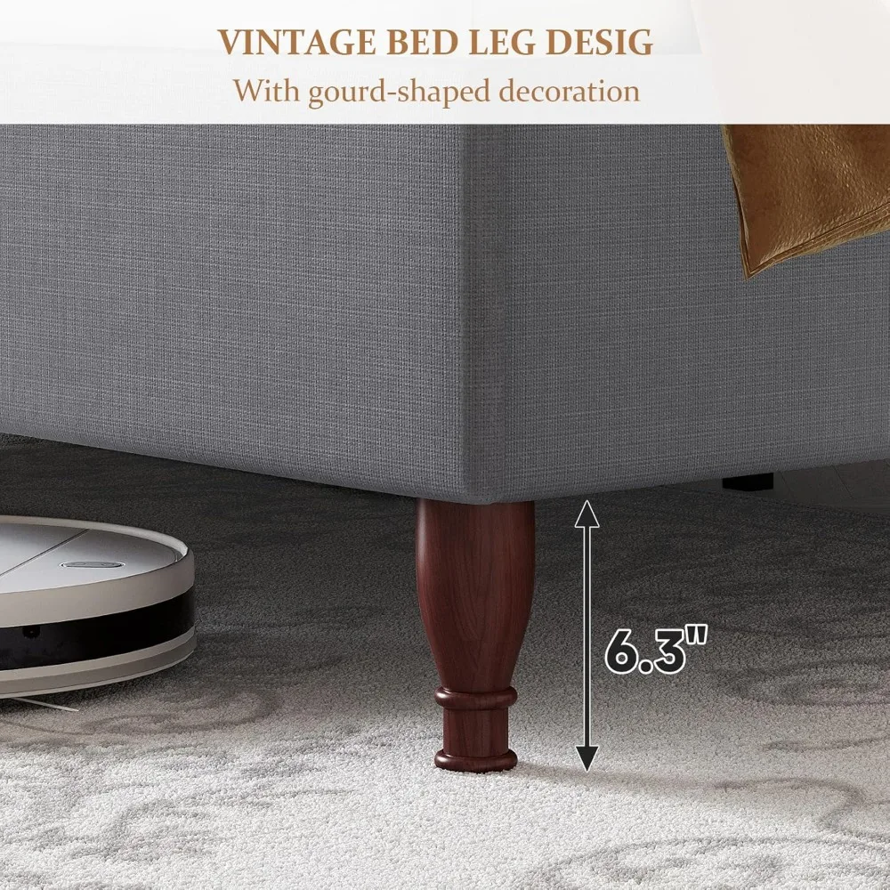 Full-Size Bed Frame- Upholstered Platform Bed- 51" Tall Wingback Headboard- Soft Fabric- 3 Colors - Image 5