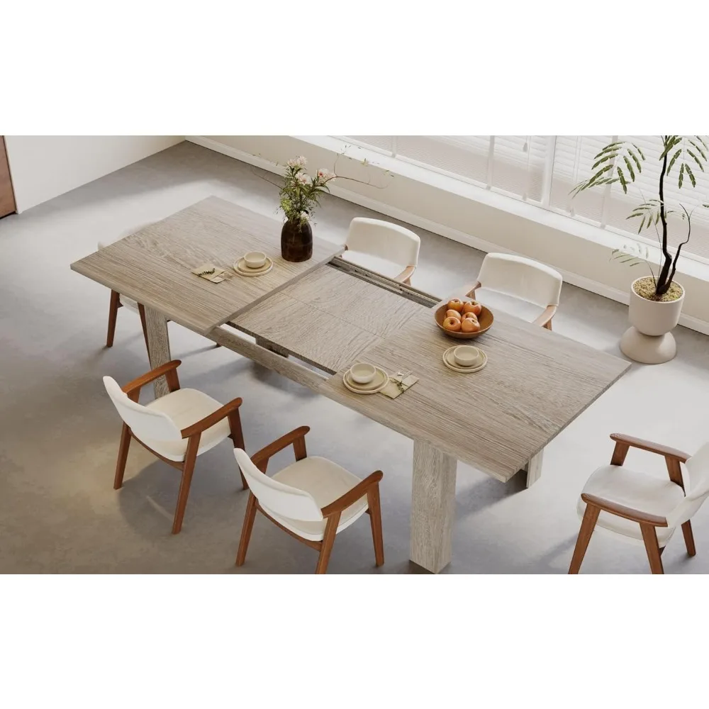Expandable Dining Table for 6- 8 People, Rectangular Wooden Indoor Dinner Table- 2 Colors (Table Only) - Image 4