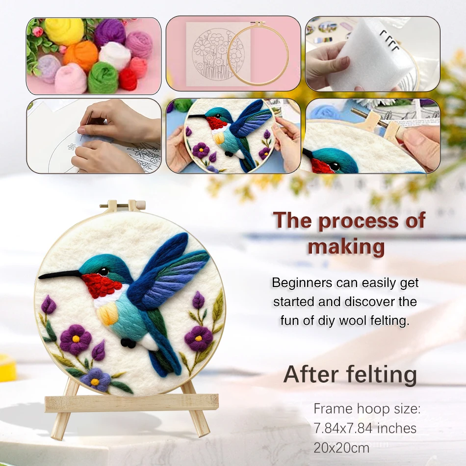 Needle Felting Kit- Wool Felting Painting Kit- Great for Beginners- 20x20cm Frame - Image 2