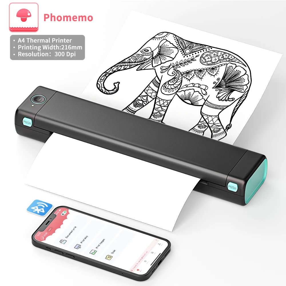 Phomemo M08F A4 Portable Thermal Printer- Supports 8.26"x11.69" A4 Thermal Paper- Wireless Mobile Travel Printer