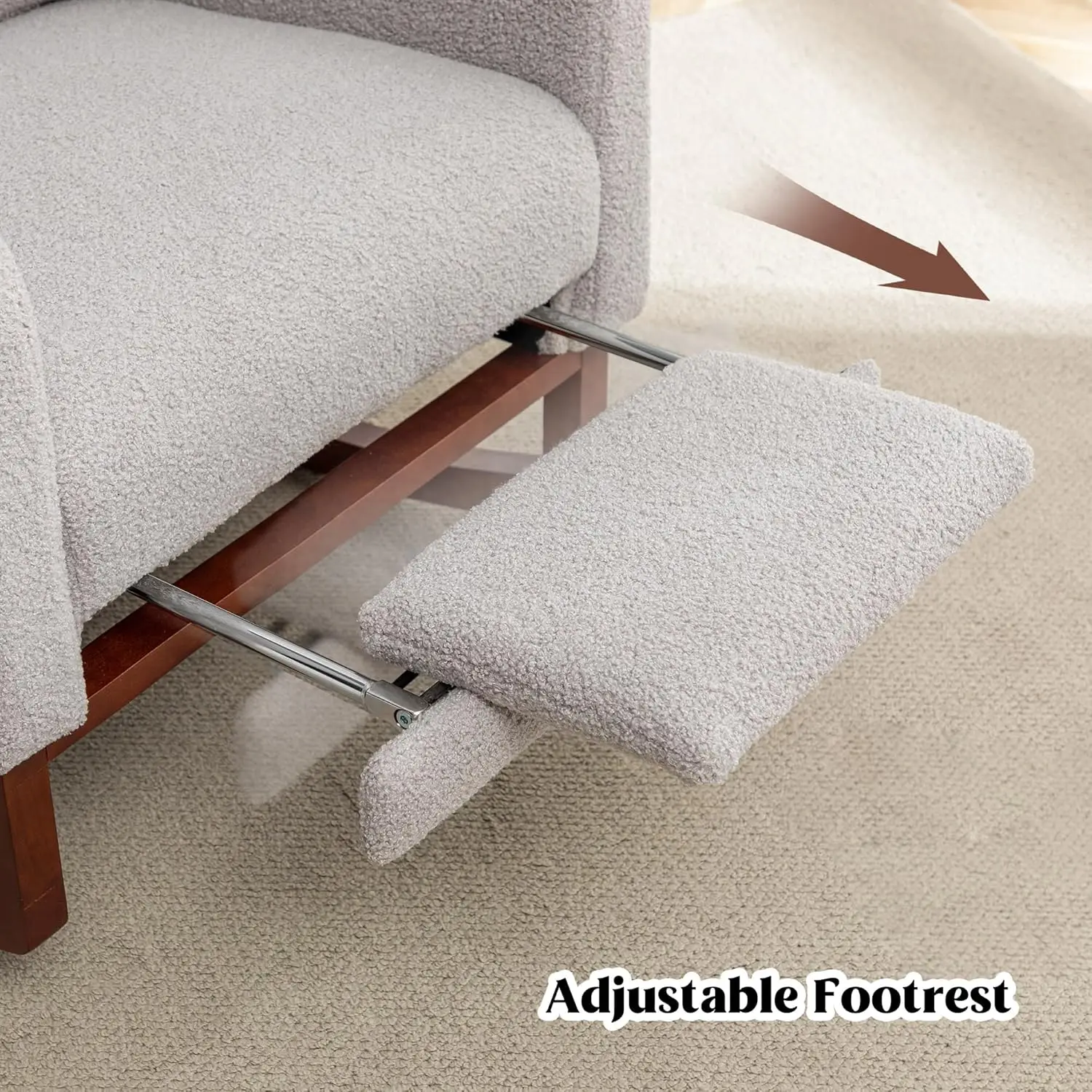 Nursery Wingback Rocking Chair- Footrest- Teddy Fabric- Nursing Glider/ Rocker Chair with Pillow and High Back - Image 6