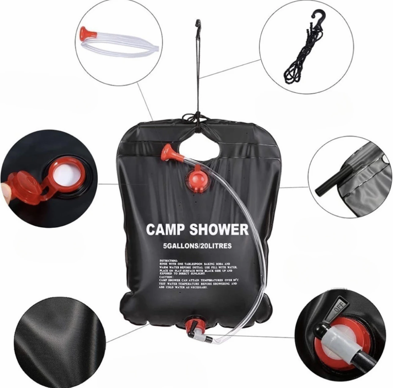 20/40 L Camping Solar Shower Bag- Solar Heated Water - Image 4