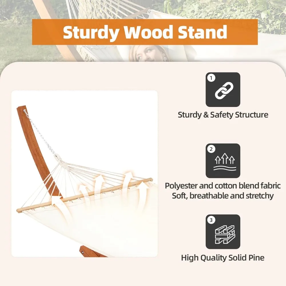 Outdoor 13 FT Hammock with Stand, 2 Person Heavy-Duty Wooden Hammock Stand- Large Hammock Bed for Porch, Patio, Balcony, - Image 3
