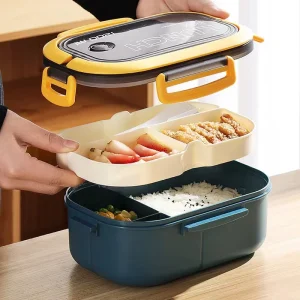 2- Layer Lunch Box With Spoon Fork- High Capacity Microwaveable Food Containers- Portable- Leak-Proof- Office, Camping, School