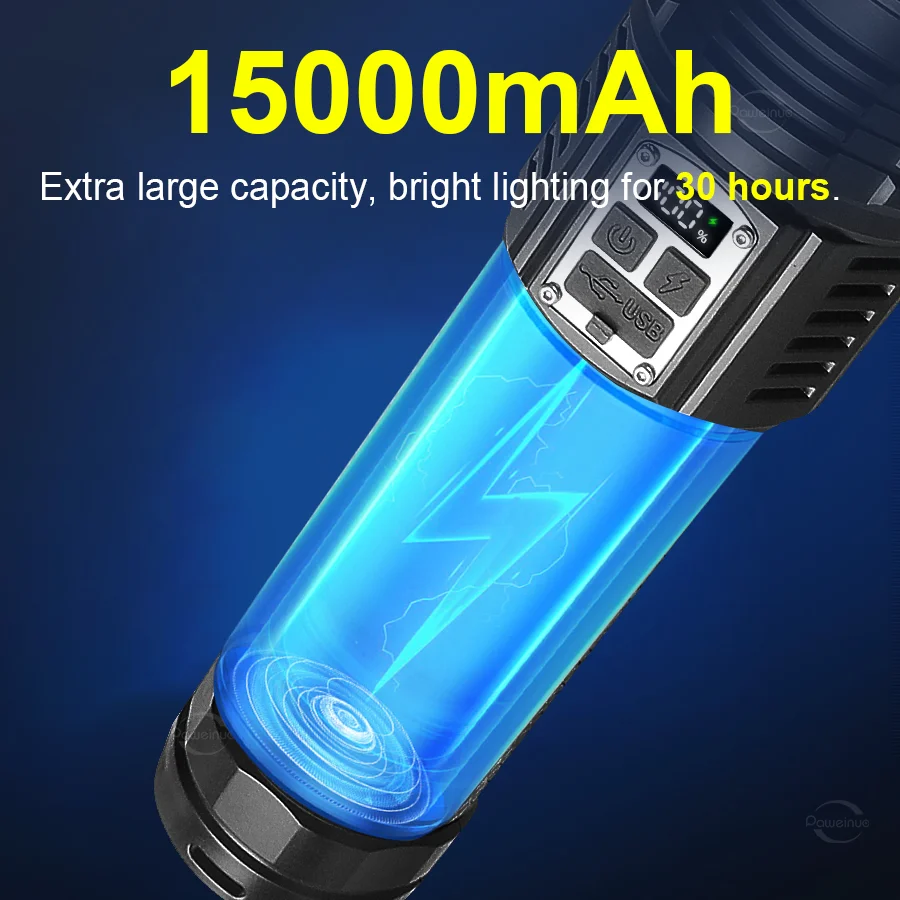 1000000LM Most Powerful LED Flashlight- Rechargeable- Type-C Flashlight- Long Range- Tactical Torch - Image 5