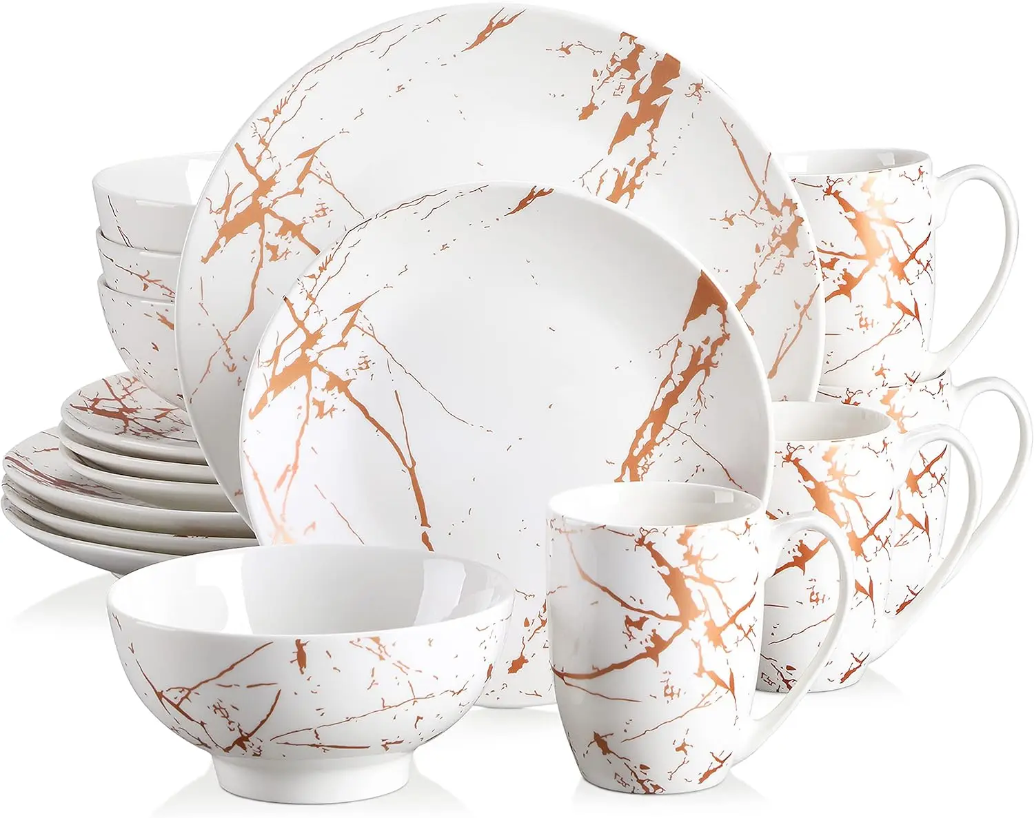 Set for 4- 16 Piece Porcelain Dish Set- Gold Splash Glaze- Porcelain Dinner Set with Mugs,