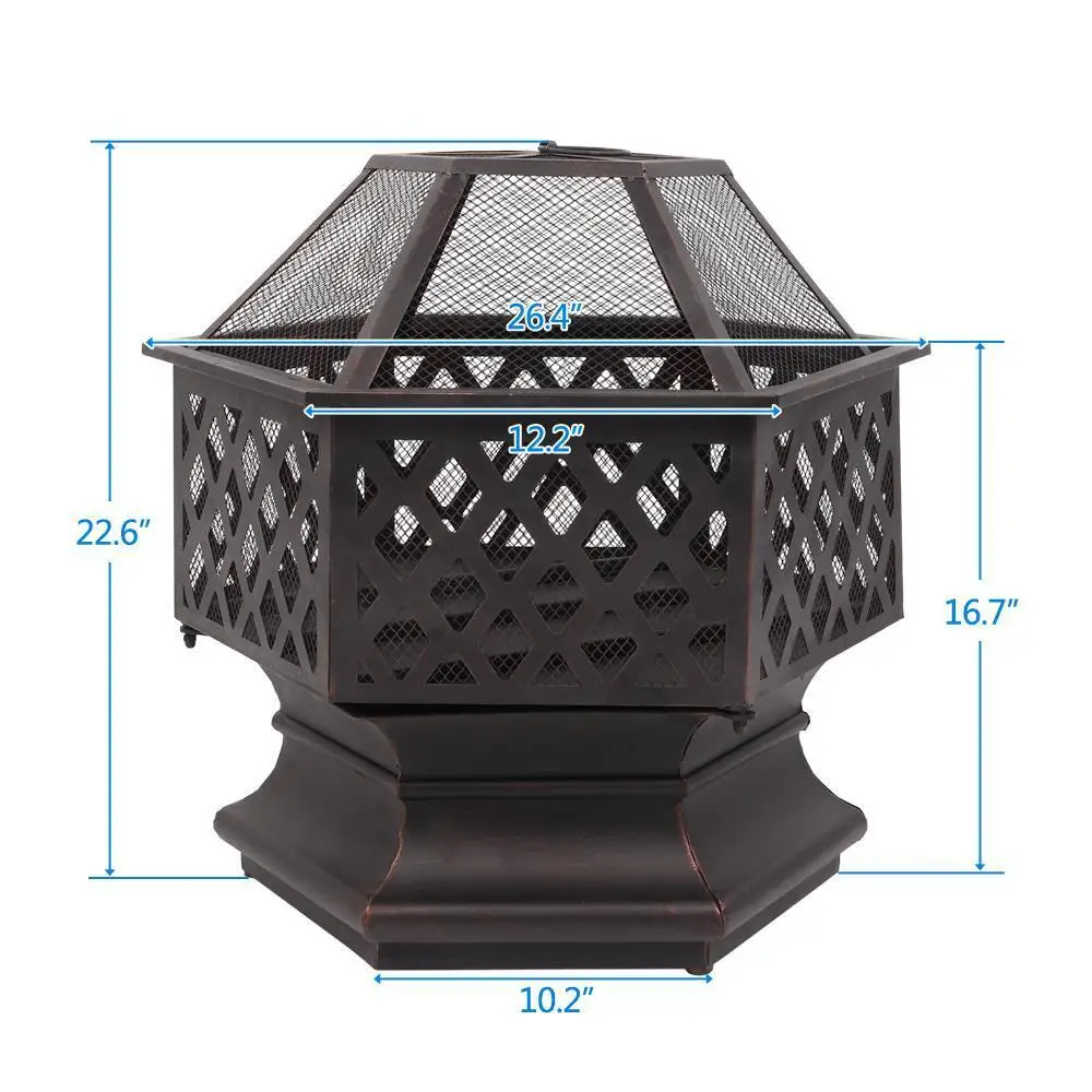Hexagonal-Shaped Patio Fire Pit- Mesh Cover - Image 6