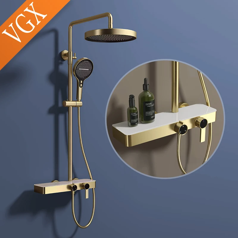 Gold/Grey Shower System Set- Bathroom Shower Faucet Set- 3-way Rainfall Shower- Hand-Held Shower