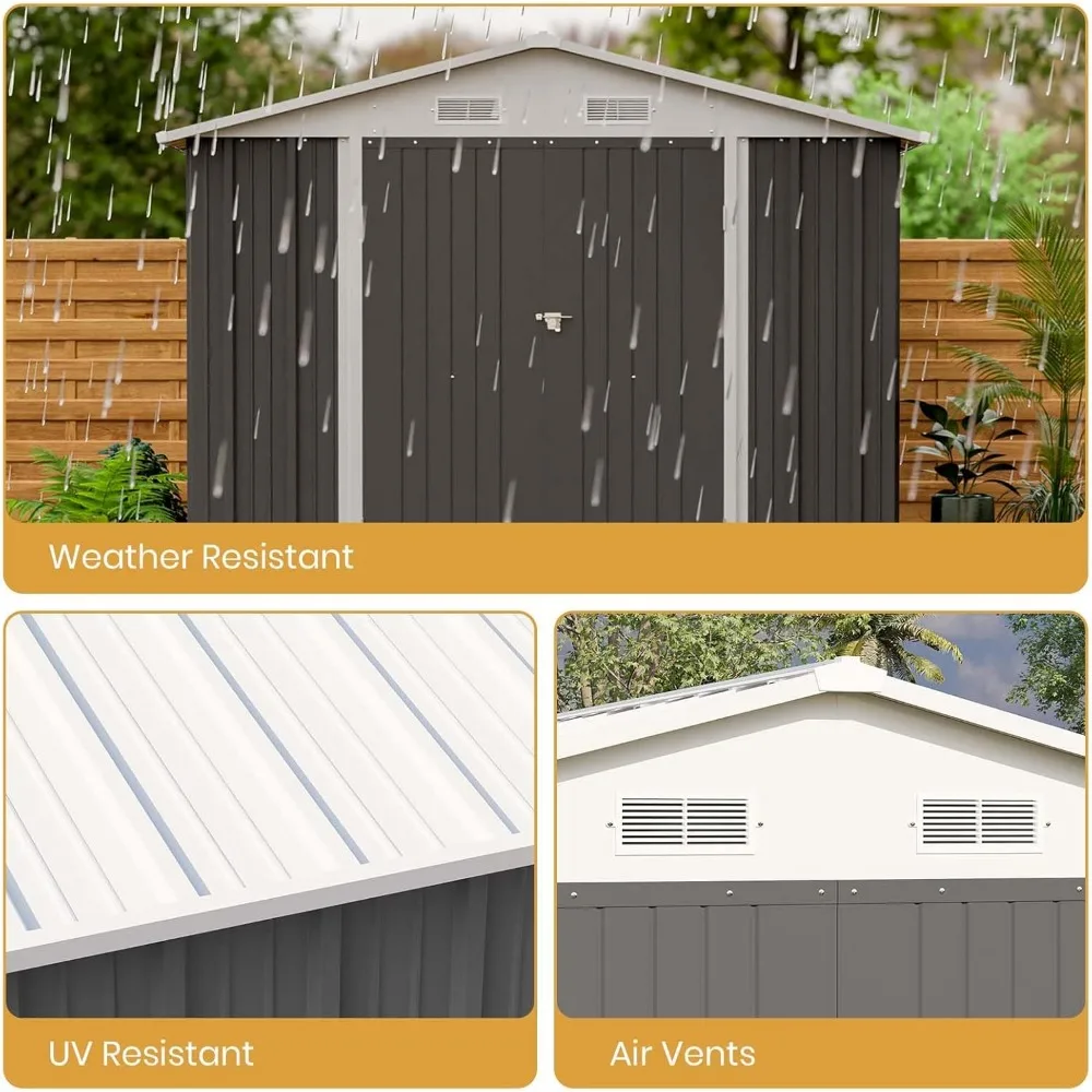 12 x 8 FT Outdoor Storage Shed- Steel Shed- Lockable Doors - Image 4