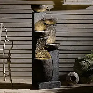 53" H Large Outdoor Water Fountain- 4 Cascading Waterfalls with Warm Lights - Image 7