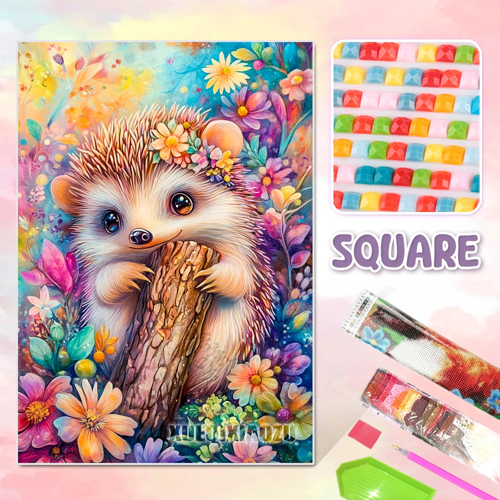 AB Diamond Painting Hedgehog in Flowers Kit (Frame Not Included) - Image 9