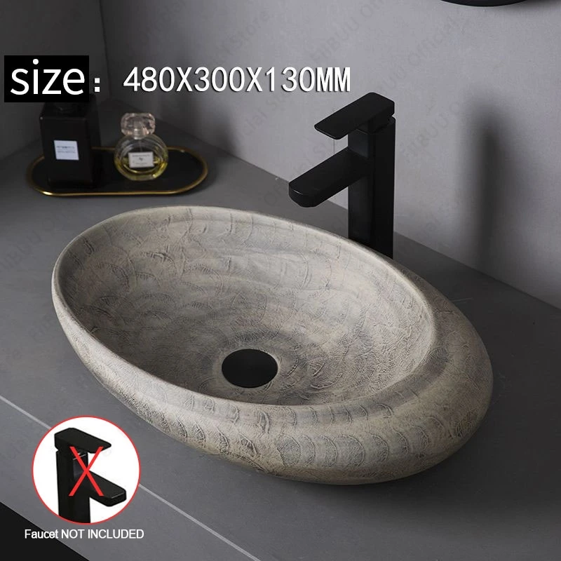 Ceramic Table Sink- Oval Above Counter Basin- Faucets Available- Many Shapes Available - Image 28