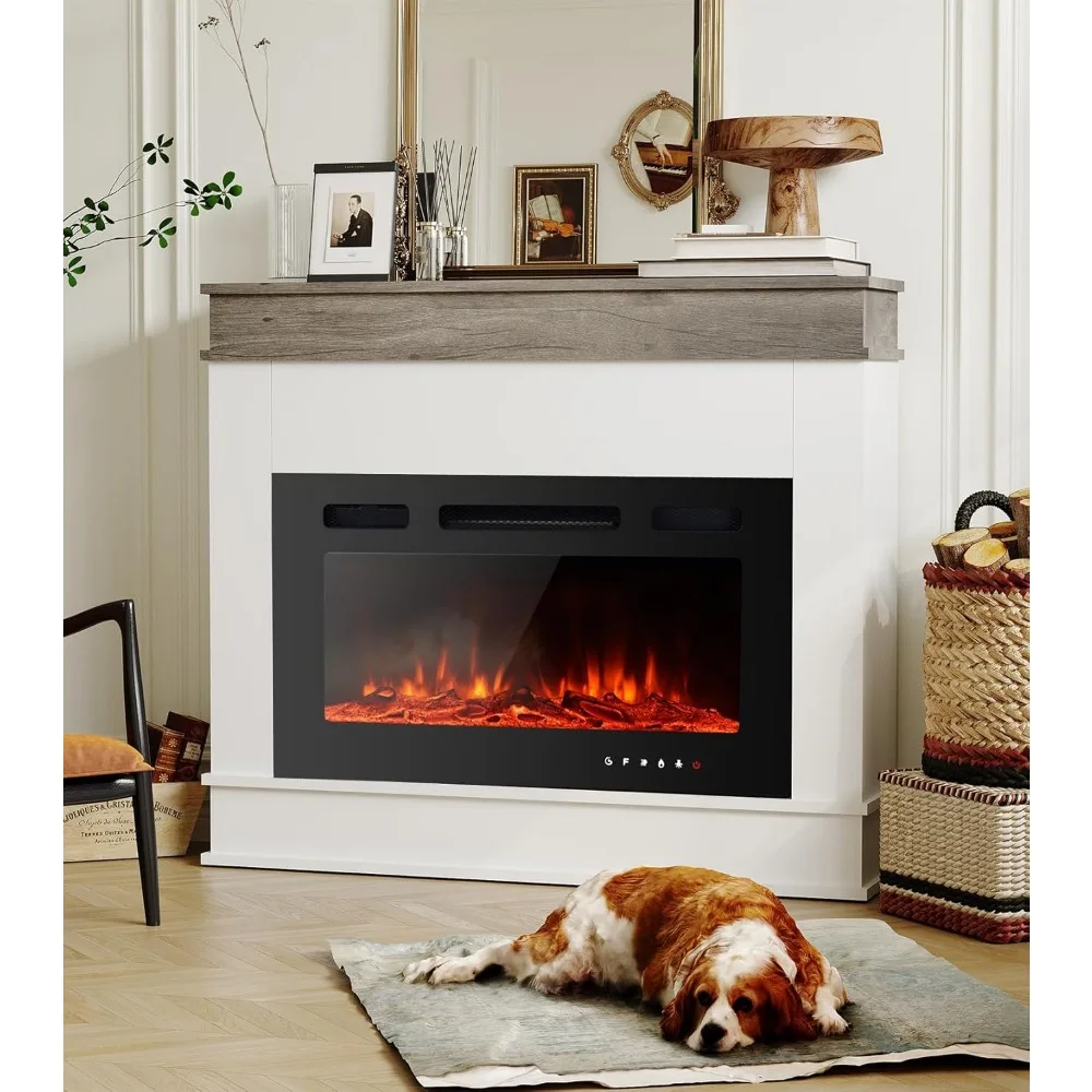 Electric Fireplace Insert- Freestanding Heater- Floating Fireplace with 12 LED Colors- Logset and Stones - Image 5