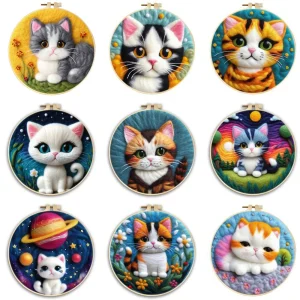Wool Felting- Painting With Wool- Embroidery Kit- Cats! Cats! and More Cats! (Beginner Friendly)