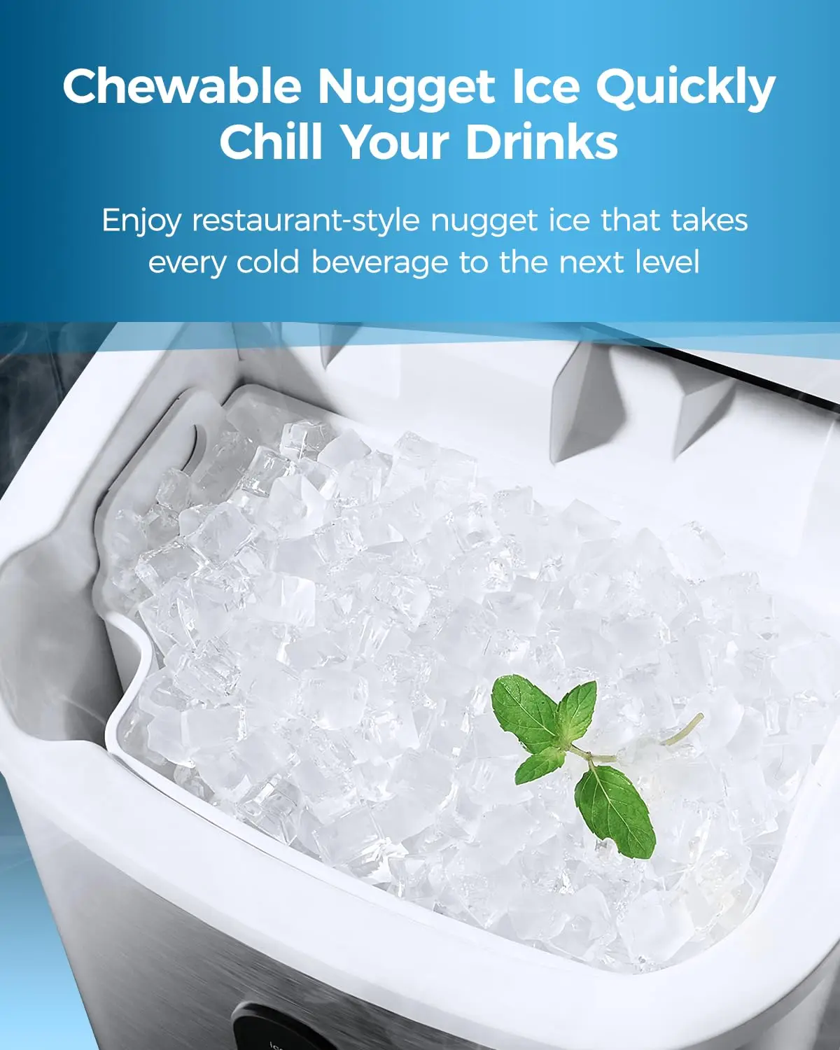 Nugget Ice Maker- Countertop- Self-Cleaning- Soft Chewable Pebble Ice- 5 Minutes- Ice Scoop and Basket - Image 6