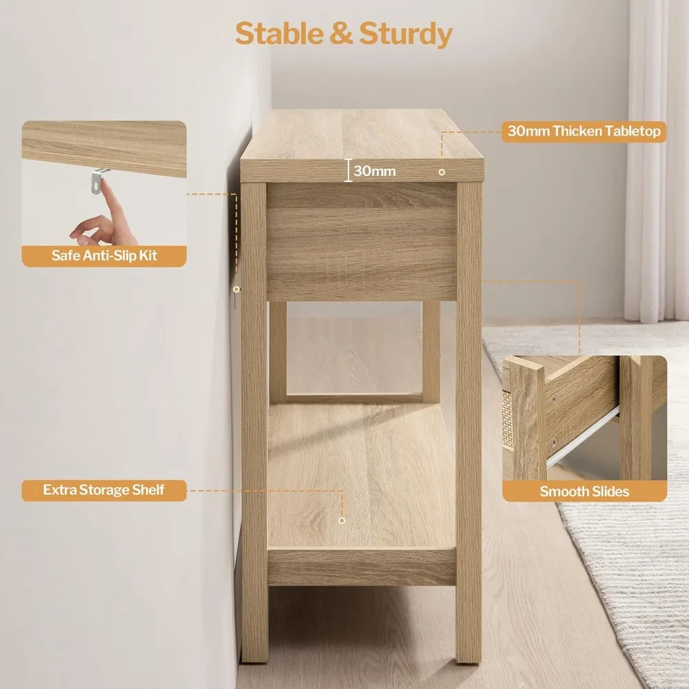 Console Table Set of 2- Entryway Table with Storage and Rattan Drawers - Image 5