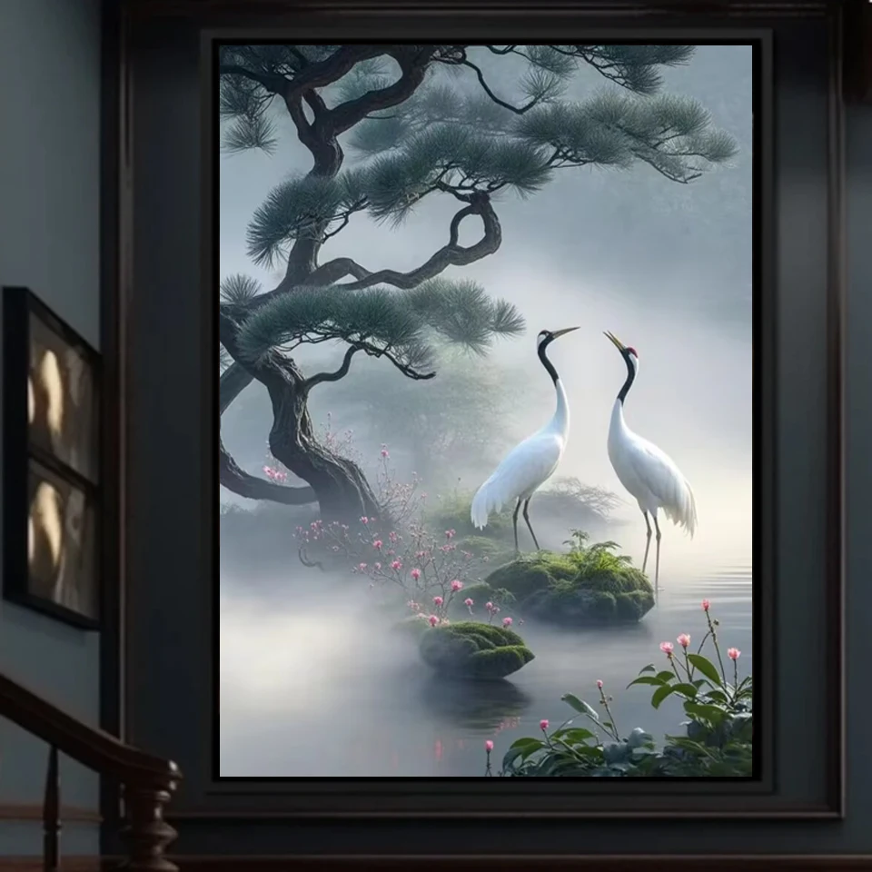 Diamond Painting Kit- Pine Crane Lake Scenery- Full Square/ Round Mosaic Diamond Painting - Image 2