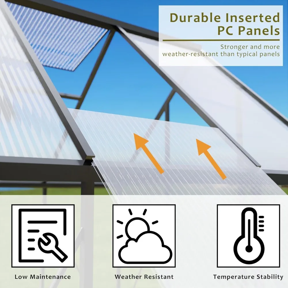 6 x 4 FT Polycarbonate Greenhouse- Roof Air Vent- Heavy Duty Walk-in - Image 2