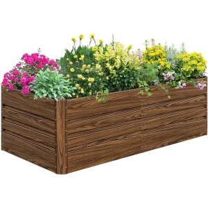 Galvanized Metal Raised Garden Bed- 8 x 4x 2 FT Outdoor Large Metal Planter Box