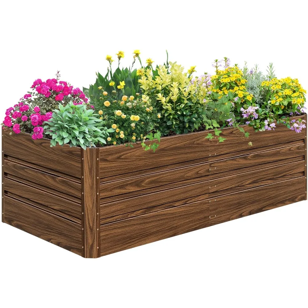 Galvanized Metal Raised Garden Bed- 8 x 4x 2 FT Outdoor Large Metal Planter Box