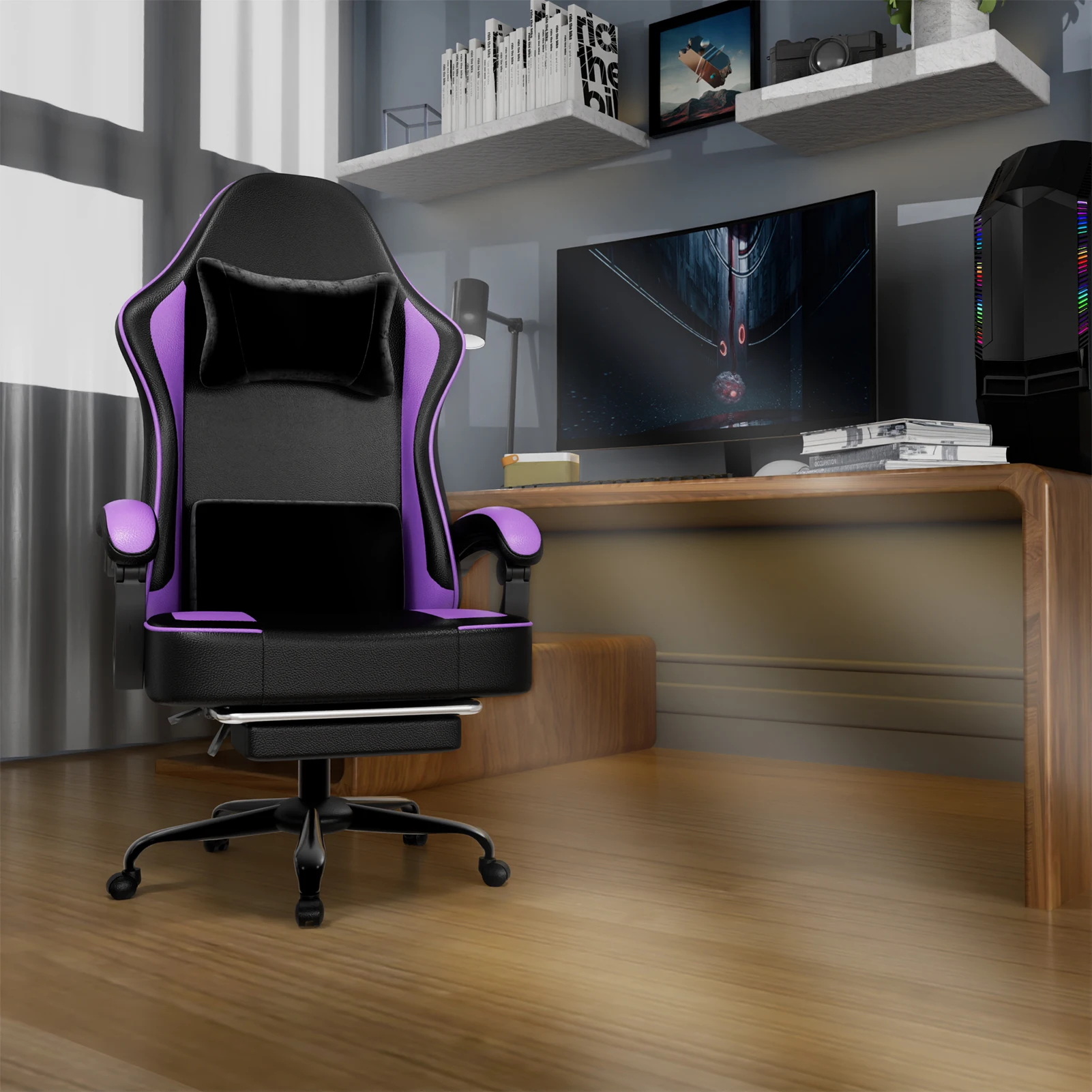 Gaming Chair- Pocket Spring Cushion- Footrest- Ergonomic Computer Chair for Adults- Breathable PU Leather- 4 Colors - Image 7