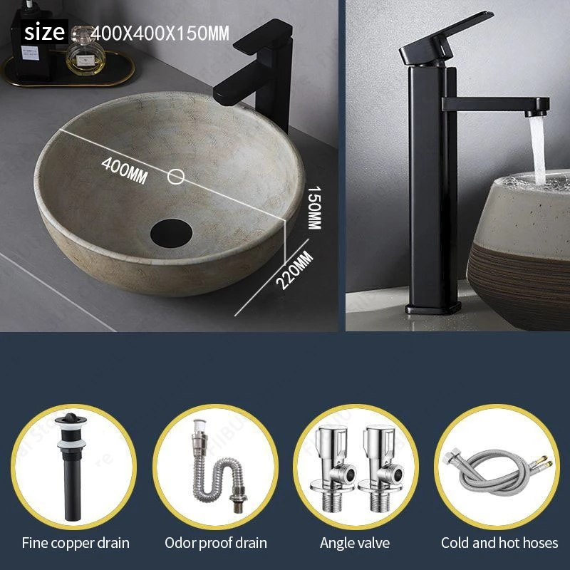 Ceramic Table Sink- Oval Above Counter Basin- Faucets Available- Many Shapes Available - Image 13