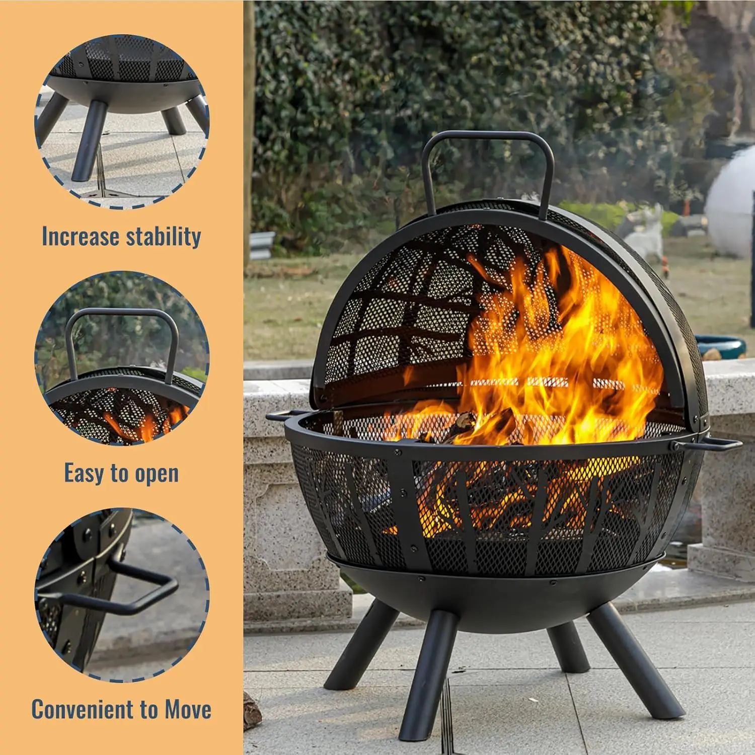 35-Inch Wood Burning Fire Pit- BBQ Grill- Heavy-Duty- Spark Screen & Removable Ash Pan - Image 6