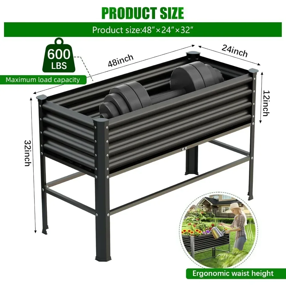 2-PCS Raised Garden Bed with Legs- 48×24×32 in- Large Outdoor Metal Galvanized Garden Planting Box-600 lb Capacity - Image 4