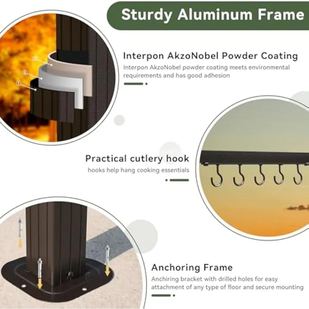 8 x 5 FT Aluminum BBQ Gazebo- Double Polycarbonate Top-Hardtop Grill Canopy with Shelves - Image 3