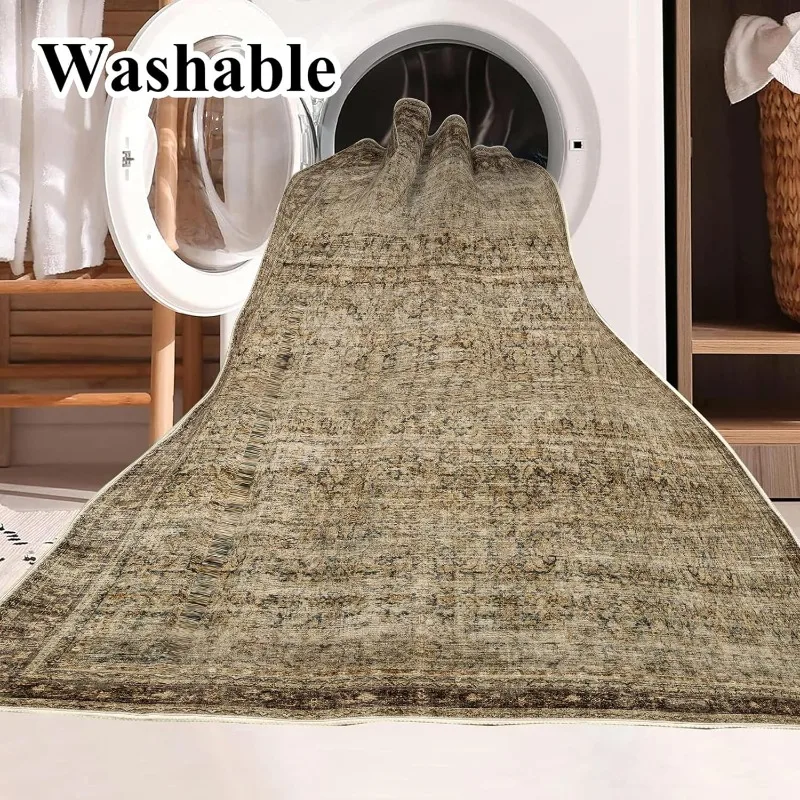 8'x10' Washable Indoor Area Rug- Brown, Vintage-Look, Traditional - Image 4