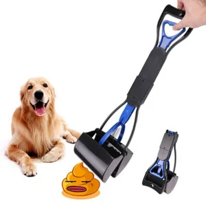 Dog Pooper Scooper- Long Handled Fecal Grabber- Foldable Excrement Collector