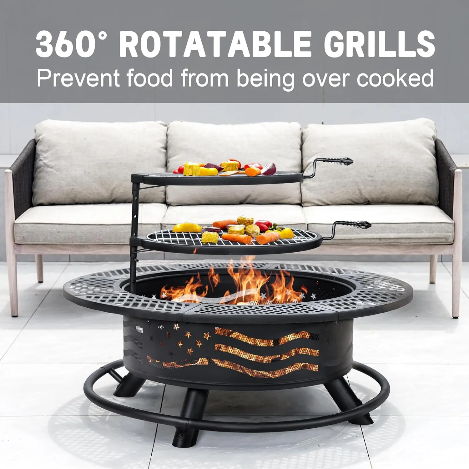 42-Inch Fire Pit- 2 Cooking Grates-Outdoor Wood Burning BBQ Grill/ Fire Pit with Cover Lid - Image 2