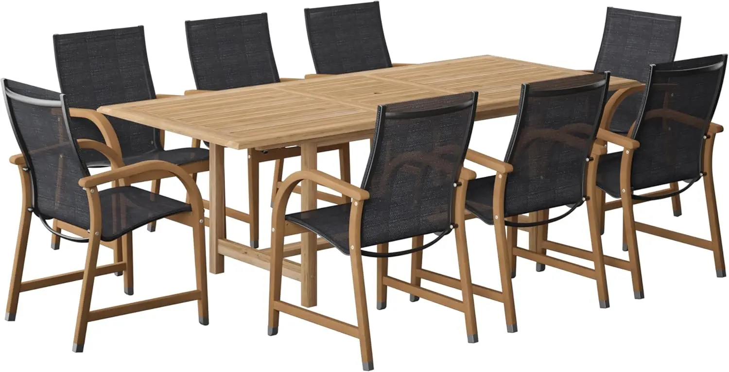9-Piece Rectangular Patio Furniture Set- Teak- Outside Table and Chairs Dining Set - Image 7
